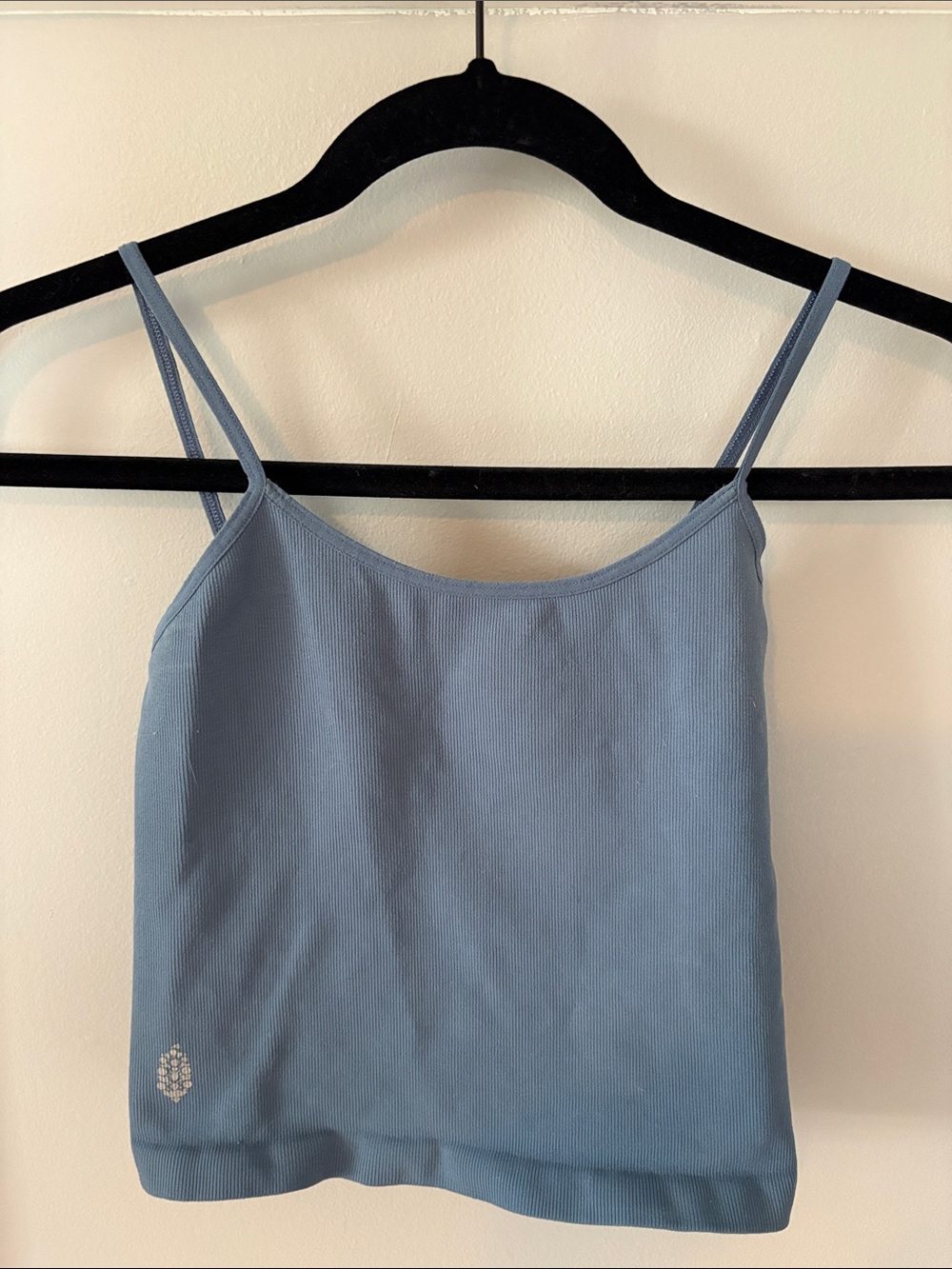 FP Movement by Free People Ribbed Spaghetti Strap Crop Tank in Slate Blue Size L
